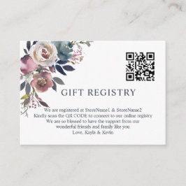 Dusty Rose Mauve Navy Blue QR Code GIFT Registry Begleitkarte