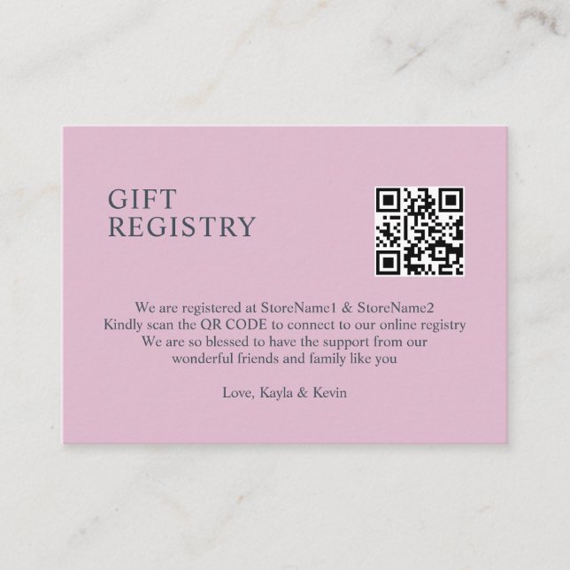 Dusty Rose Mauve QR code GIFT Registry Begleitkarte (Vorderseite)