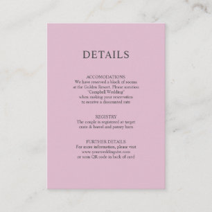 Dusty Rose Mauve QR Code Wedding DETAILS Begleitkarte