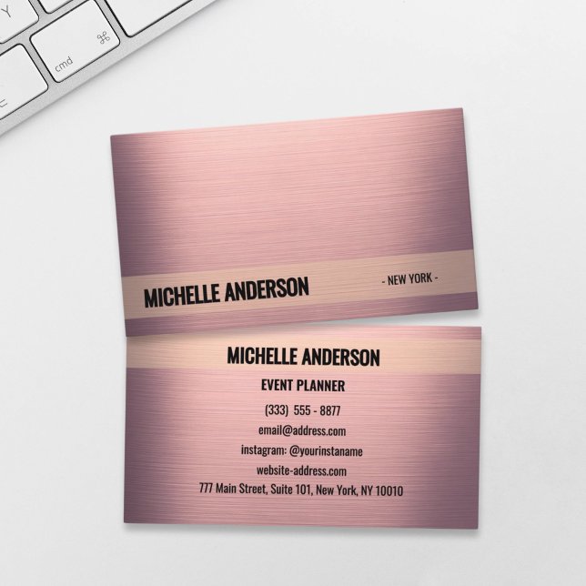 Dusty Rose Metallic Minimalistisch Business Card Visitenkarte (Von Creator hochgeladen)