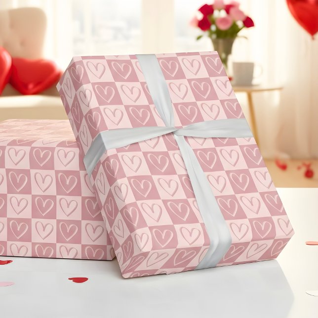 Dusty Rose Minimal Hearts Valentine Gift Geschenkpapier (Von Creator hochgeladen)