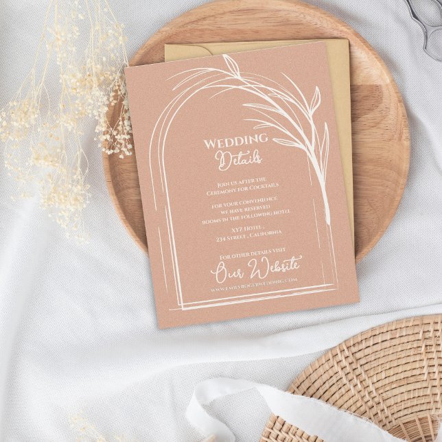Dusty Rose Minimalist Arch Botanical Wedding Begleitkarte (Dusty Rose Minimalist Arch Botanical Wedding Details Enclosure Card | Romantic Wedding Information)