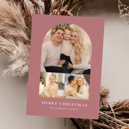 Dusty Rose Minimalistisch Arch 3 Foto Feiertagskarte