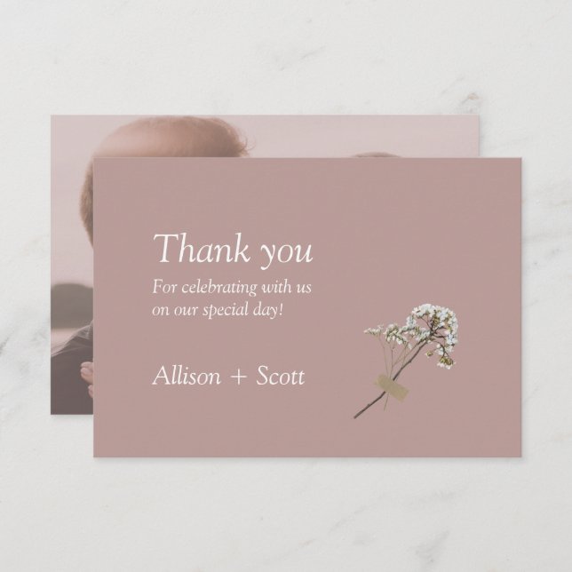 Dusty Rose Minimalistisch Elegante Hand Press Flor Dankeskarte (Vorne/Hinten)