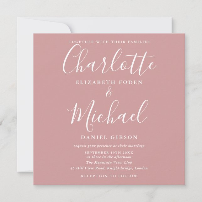 Dusty Rose Minimalistisch Elegante Script Hochzeit Einladung (Vorderseite)