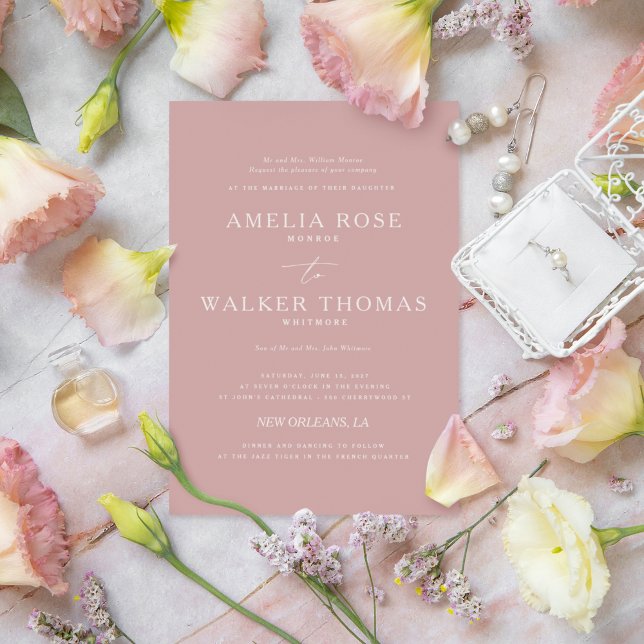 Dusty Rose Minimalistisch Hochzeitseinladung Einladung (Von Creator hochgeladen)