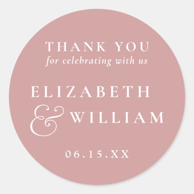 Dusty Rose Minimalistisch Monogram Wedding Danke Runder Aufkleber (Vorderseite)