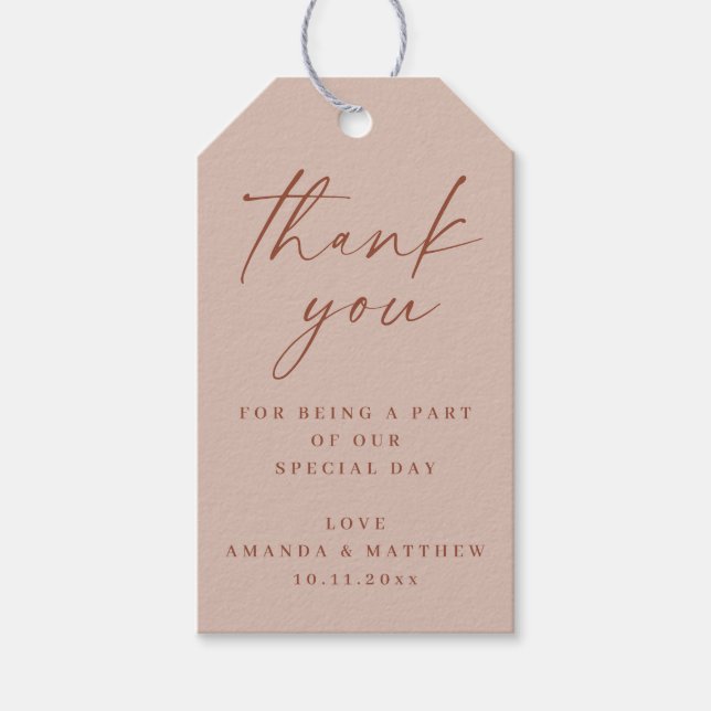 Dusty Rose Minimalistisch Wedding Danke | elegant Geschenkanhänger (Vorderseite)