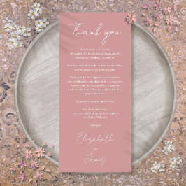 Dusty Rose Minimalistisch Wedding Danke Platzkarte Menükarte