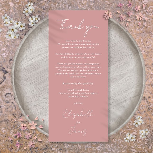 Dusty Rose Minimalistisch Wedding Danke Platzkarte Menükarte (Dusty Rose Minimalist Wedding Thank You Place Card
)