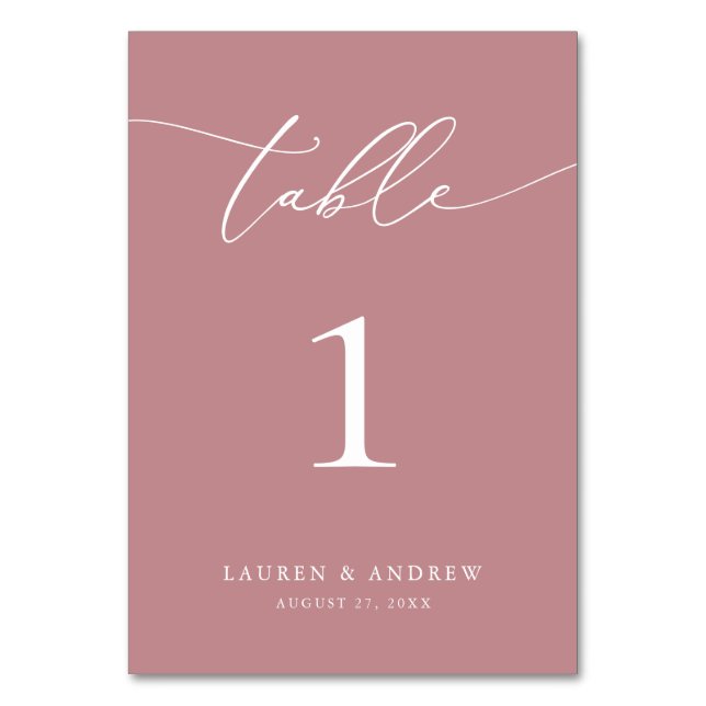 Dusty Rose Minimalistisch Wedding | Event Custom Tischnummer (Vorderseite)
