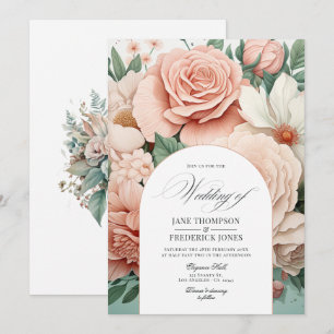 Dusty Rose, Minze Green und Blush Floral Wedding Einladung