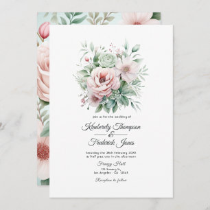 Dusty Rose, Minze Green und Blush Floral Wedding Einladung