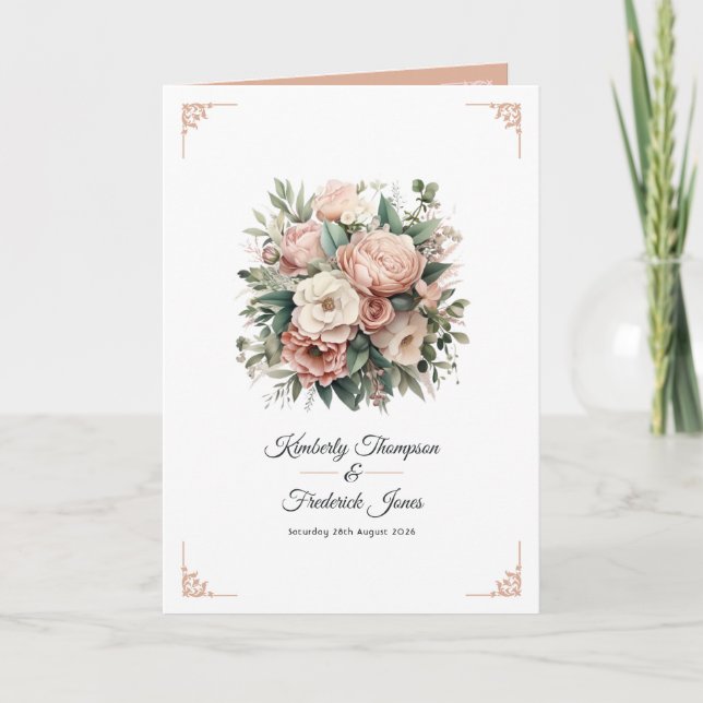 Dusty Rose, Minze Green und Blush Floral Wedding Programm (Vorderseite)