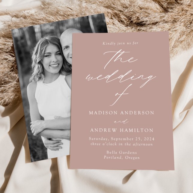 Dusty Rose Moderne Eleganz Foto Hochzeit Einladung (Von Creator hochgeladen)