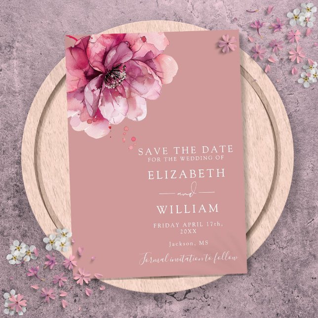 Dusty Rose Moderne Hochzeit der Wasserfarben Save The Date (Dusty Rose Modern Watercolor Floral Wedding Save The Date)