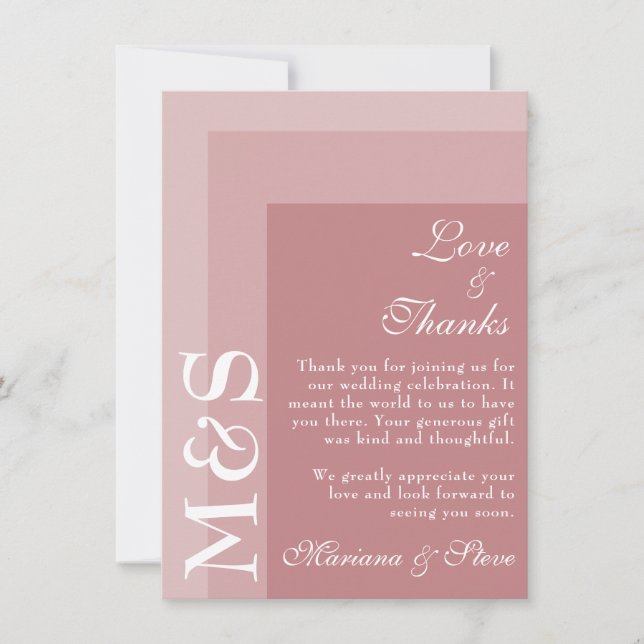 Dusty Rose Moderne Initials Wedding Dankeskarte (Vorderseite)