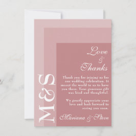 Dusty Rose Moderne Initials Wedding Dankeskarte