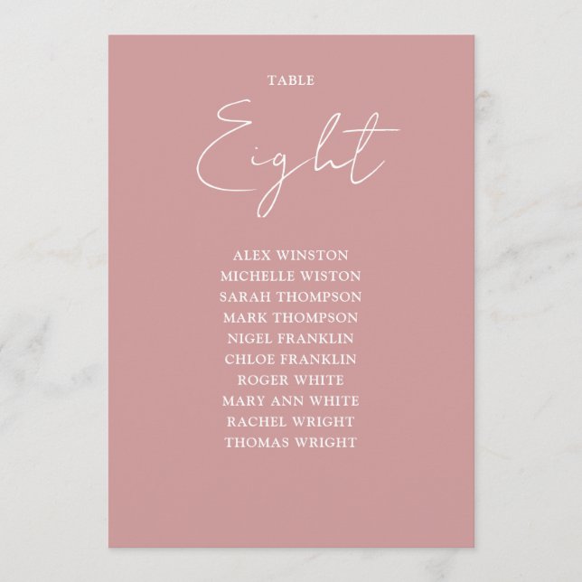 Dusty Rose Moderne Sitze Chart Tischnummer (Vorderseite)