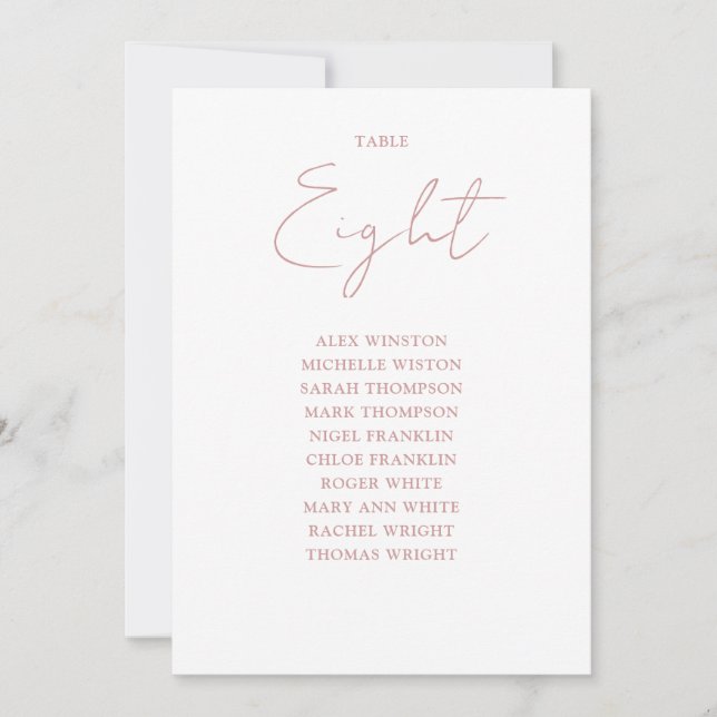 Dusty Rose Moderne Sitze Chart Tischnummer (Vorderseite)