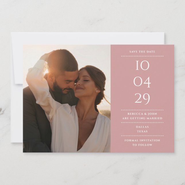 Dusty Rose Modernes Minimalistisches HochzeitsFoto Save The Date (Vorderseite)