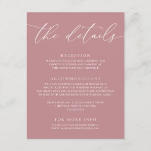 Dusty Rose Modernes Minimalistisches Hochzeitsreis Begleitkarte