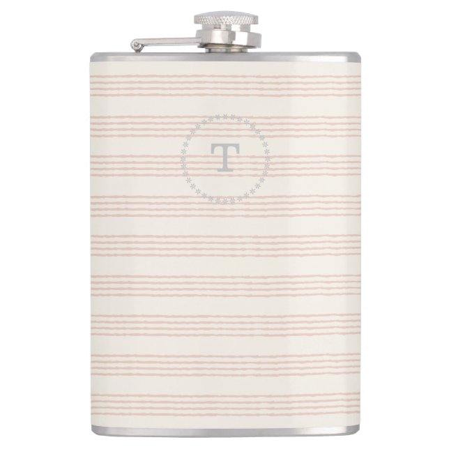 Dusty Rose Modernes Monogramm Name Boho Strip Flachmann (Vorderseite)