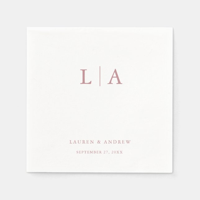 Dusty Rose Monogram Elegant Simple Wedding Napkins Serviette (Vorderseite)