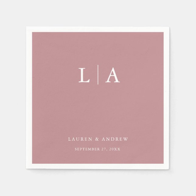Dusty Rose Monogram Elegant Simple Wedding Napkins Serviette (Vorderseite)