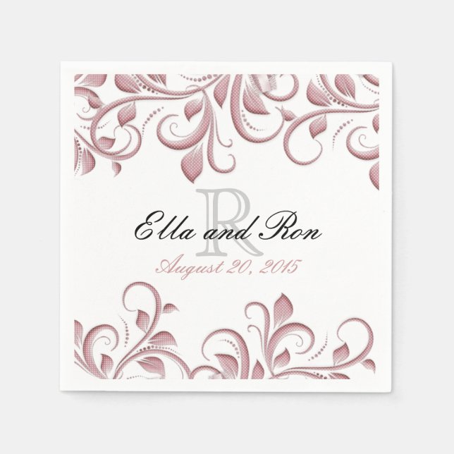 Dusty Rose Monogram Swirl Wedding Napkin Vorlage Serviette (Vorderseite)
