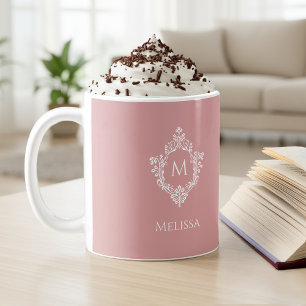 Dusty Rose Monogramm im Vintage-Wappen & Name Pink Kaffeetasse