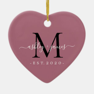 Dusty Rose Monogramm Namen des Paares Gründungsjah Keramik Ornament