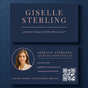 Dusty Rose Navy Blue Real Anwesen Agent QR Code Visitenkarte