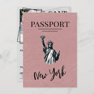 Dusty Rose New York City Passport Save the Date