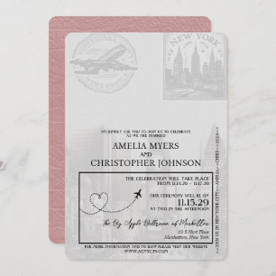 Dusty Rose New York City Passport Wedding Einladung