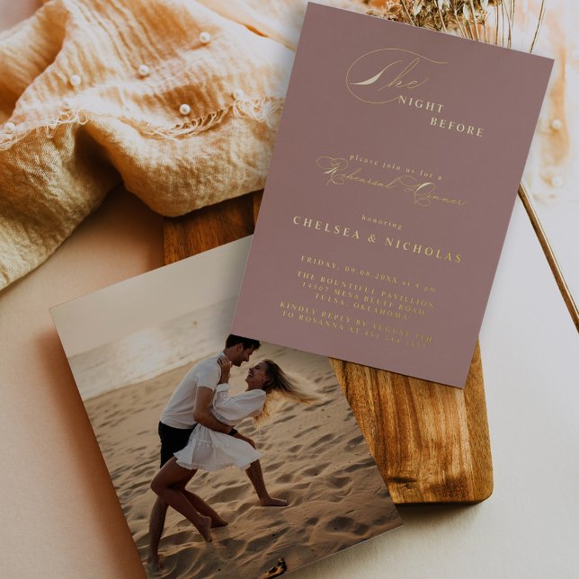 Dusty Rose Night Before Probe Dinner Gold Folieneinladung (Von Creator hochgeladen)