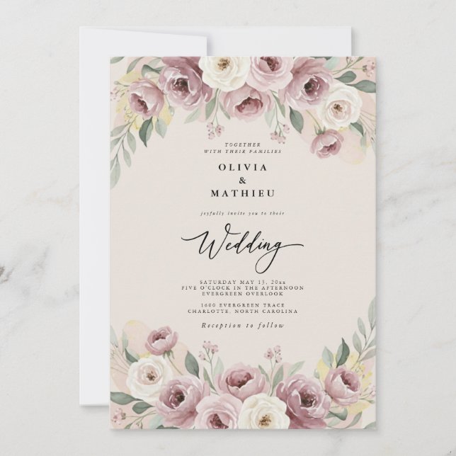 Dusty Rose Painterly Romance Wedding Einladung (Vorderseite)
