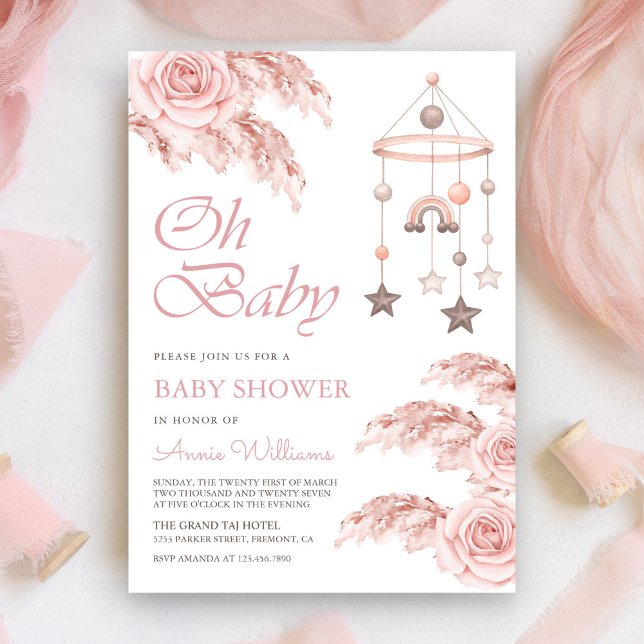 Dusty Rose Pampas Boho Rainbow Baby Shower Einladung (Von Creator hochgeladen)