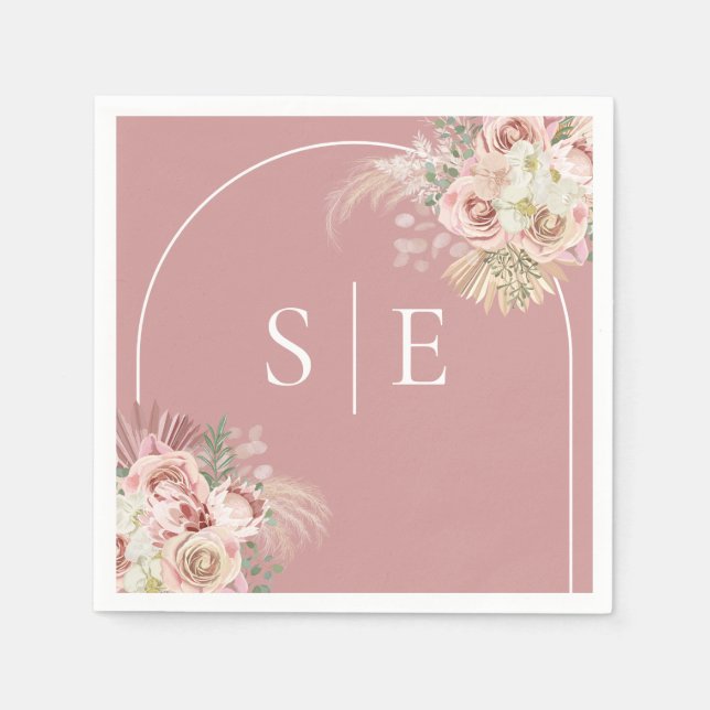 Dusty Rose Pampas Grass Arch Monogram Napkins Serviette (Vorderseite)