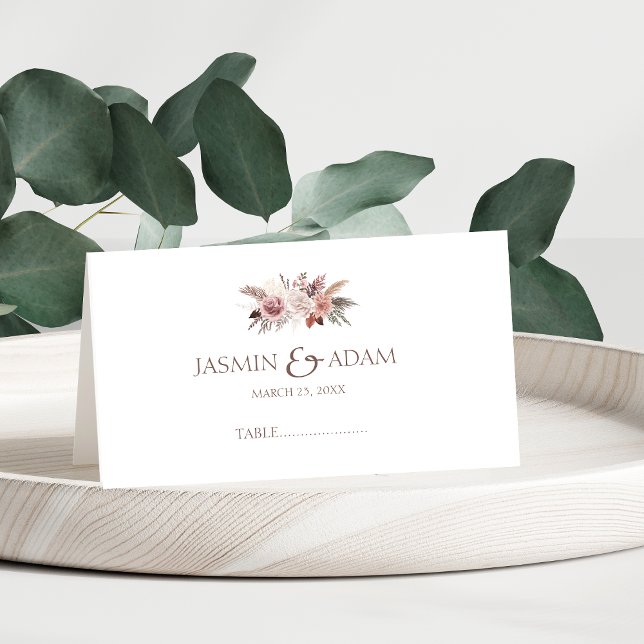 Dusty Rose Pampas Wedding Table Platzkarte (Boho Dusty Pink Dried Flowers Pampas Grass Wedding Place Card)