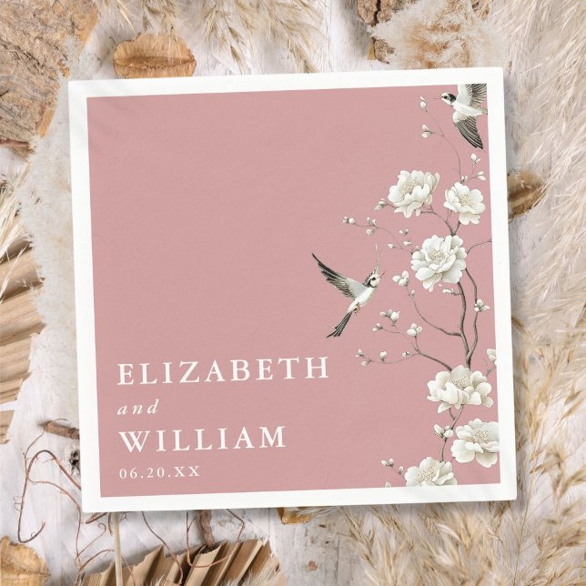Dusty Rose Parco Civico-Ciani Serviette (Dusty Rose Elegant Chinoiserie Floral Wedding Napkins)