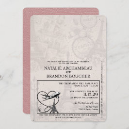 Dusty Rose Paris Passport Wedding Einladung