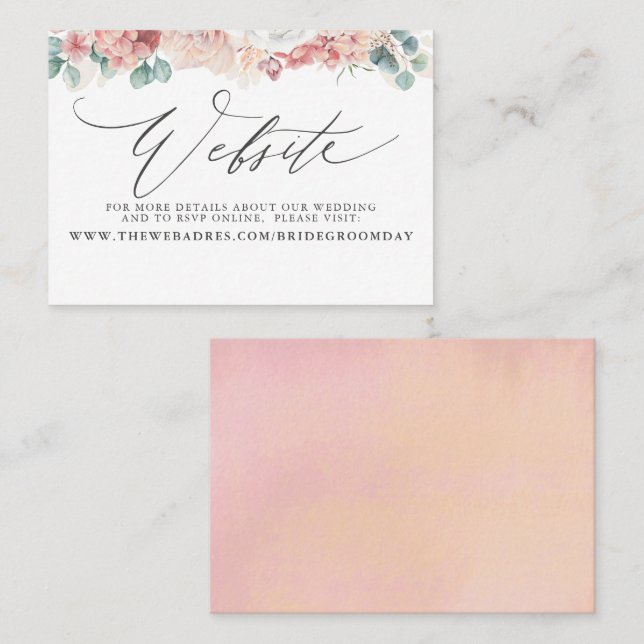 Dusty Rose Peach Floral Wedding Website Card Visitenkarte (Vorne/Hinten)