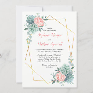 Dusty Rose Peony Succulent Geometric Wedding Einladung