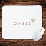 Dusty Rose Personalized Name Gold Leopard Heart Mousepad<br><div class="desc">This stylish mousepad features a clean white background with a personalized name written in a simple dusty rose font. At the end of the name there is a small gold leopard print heart that adds a trendy animal print accent. The soft dusty rose color combined with the bold leopard pattern...</div>