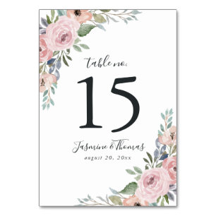 Dusty Rose Pink Aquarell Blumen Hochzeit Tischnummer