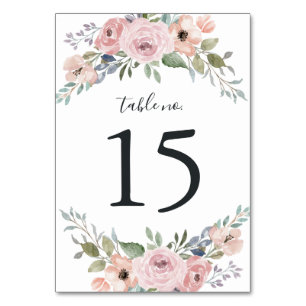 Dusty Rose Pink Aquarell Blumen Hochzeit Tischnummer
