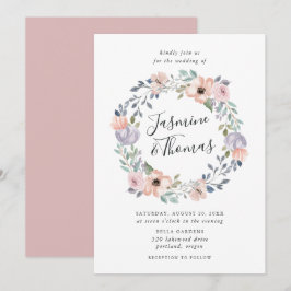 Dusty Rose Pink Aquarell Blumenreath | Hochzeit Einladung