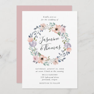 Dusty Rose Pink Aquarell Blumenreath   Hochzeit Einladung
