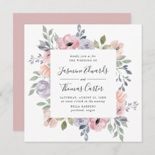 Dusty Rose Pink Aquarell Floral   Square Wedding Einladung